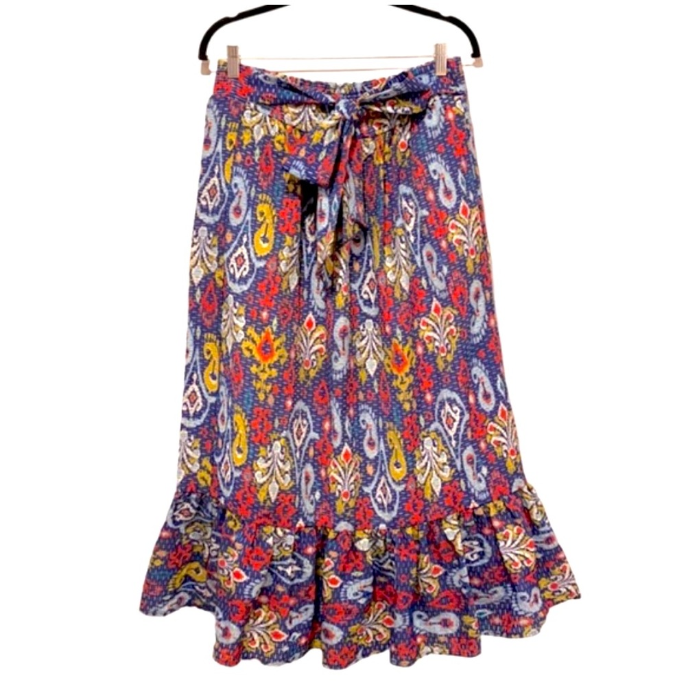 Anthropologie ikat abstract maxi skirt with pockets and tie size medium